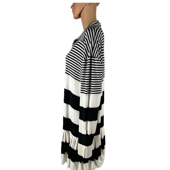Norma Kamali Size S / 36 Shirt Dress Spliced Oversized Striped Ruffle Boho - Picture 3 of 13